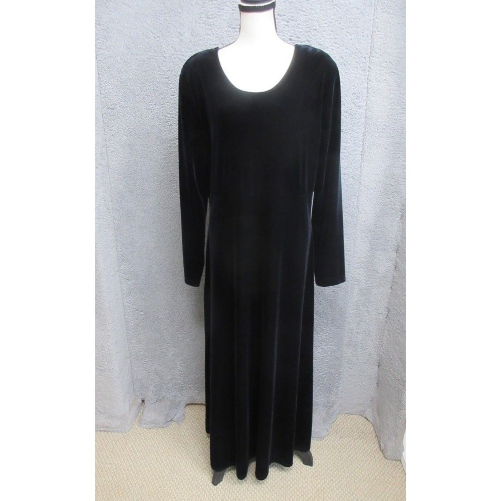 Vtg Coldwater Creek Maxi Dress Women L Black Velvet Goth Holiday Quiet Luxury